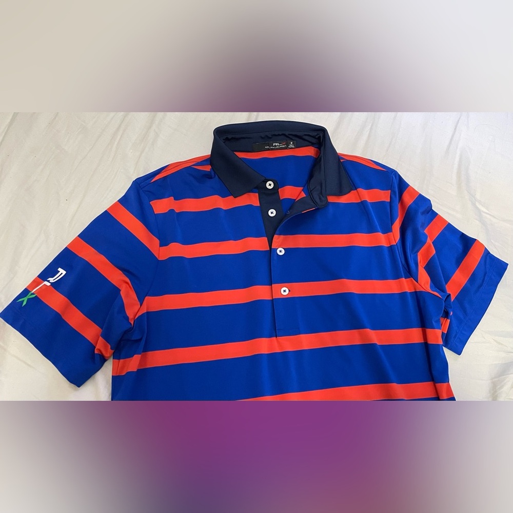 Men's RLX Ralph Lauren Performance Golf Polo Shirt -  Blue Orange - Medium